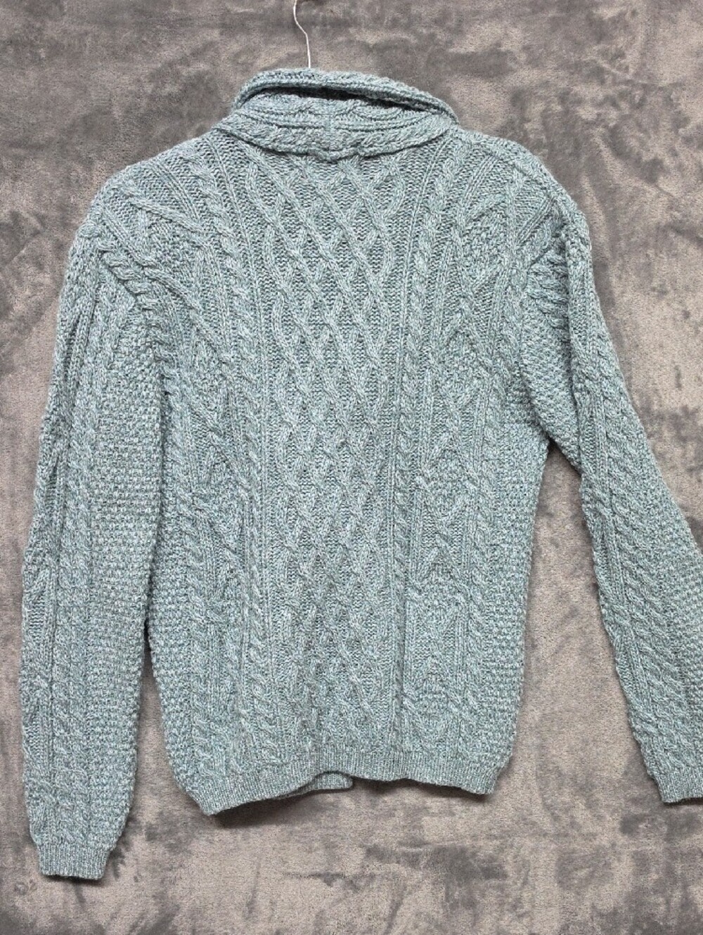 The Irish Store Merino Wool Cable Knit Zip Cardigan - Light Blue sz Med - Picture 6 of 9